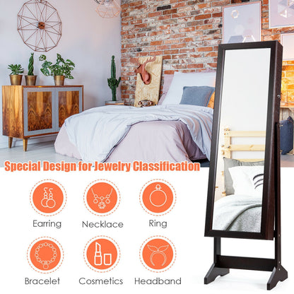 Elegant Jewelry Armoire Stand with Full-Length Mirror & Large Storage for Accessories - Brown