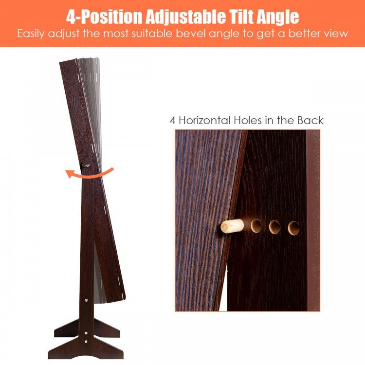 Elegant Jewelry Armoire Stand with Full-Length Mirror & Large Storage for Accessories - Brown