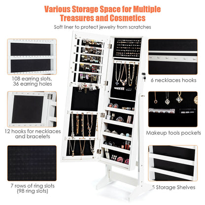 Elegant Jewelry Armoire Stand with Full-Length Mirror & Large Storage for Accessories - White