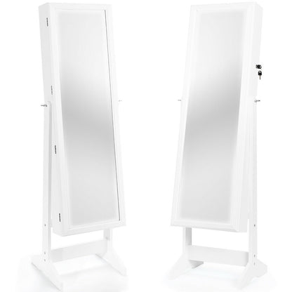 Elegant Jewelry Armoire Stand with Full-Length Mirror & Large Storage for Accessories - White