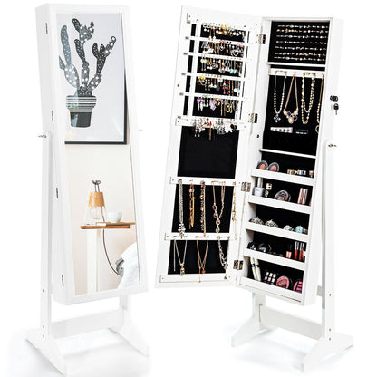 Elegant Jewelry Armoire Stand with Full-Length Mirror & Large Storage for Accessories - White