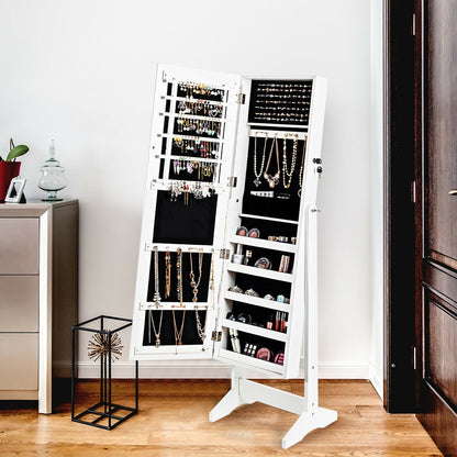 Elegant Jewelry Armoire Stand with Full-Length Mirror & Large Storage for Accessories - White