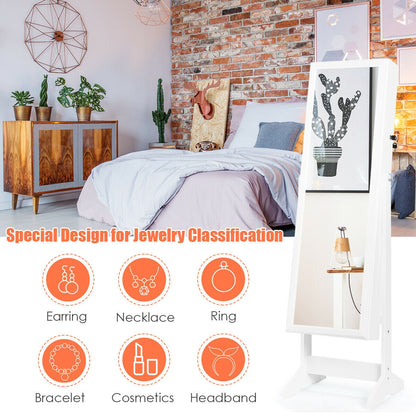 Elegant Jewelry Armoire Stand with Full-Length Mirror & Large Storage for Accessories - White