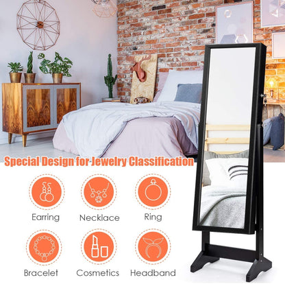 Elegant Jewelry Armoire Stand with Full-Length Mirror & Large Storage for Accessories - Black