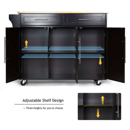 Rolling Kitchen Island Cart with Wood Top Storage Cabinets Drawers and Knife Block - Brown