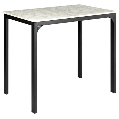 3 Piece Counter Height Dining Set with Metal Frame and Faux Marble Table - White