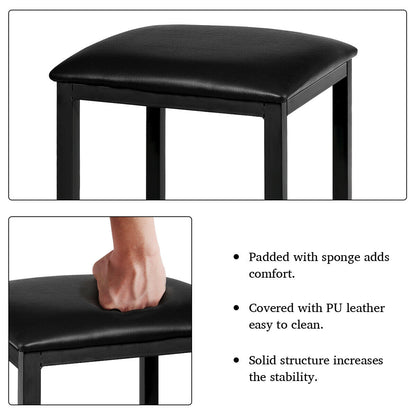 3 Piece Counter Height Dining Set with Metal Frame and Faux Marble Table - Black