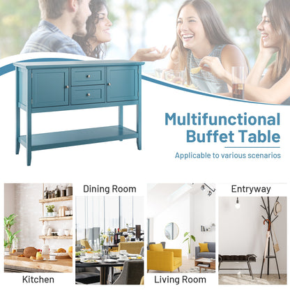 Modern Console Sideboard Table with Open Shelf and Drawers - Blue