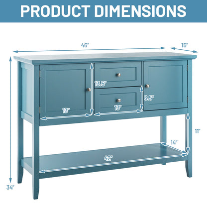 Modern Console Sideboard Table with Open Shelf and Drawers - Blue