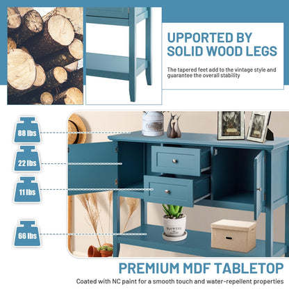 Modern Console Sideboard Table with Open Shelf and Drawers - Blue