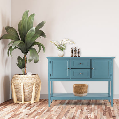 Modern Console Sideboard Table with Open Shelf and Drawers - Blue