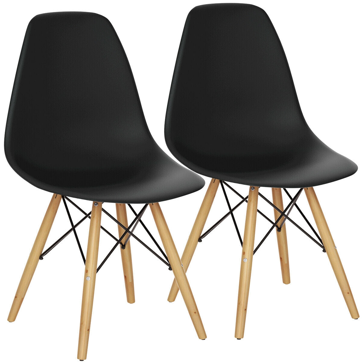 Mid-Century Modern Dining Chairs with Wooden Legs Black, Set of 2