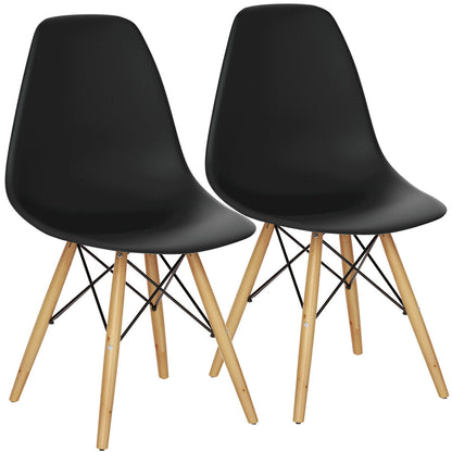 Mid-Century Modern Dining Chairs with Wooden Legs Black, Set of 2