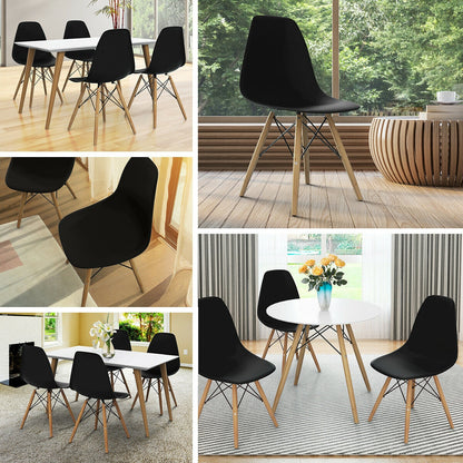 Mid-Century Modern Dining Chairs with Wooden Legs Black, Set of 2