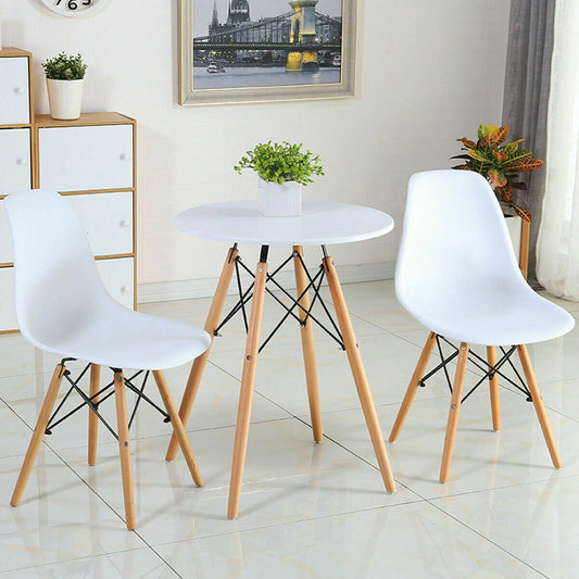 Mid-Century Modern Dining Chairs with Wooden Legs White, Set of 2