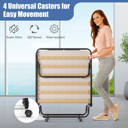 Portable Folding Bed with Memory Foam Mattress & Sturdy Metal Frame – Made in Italy (Beige)