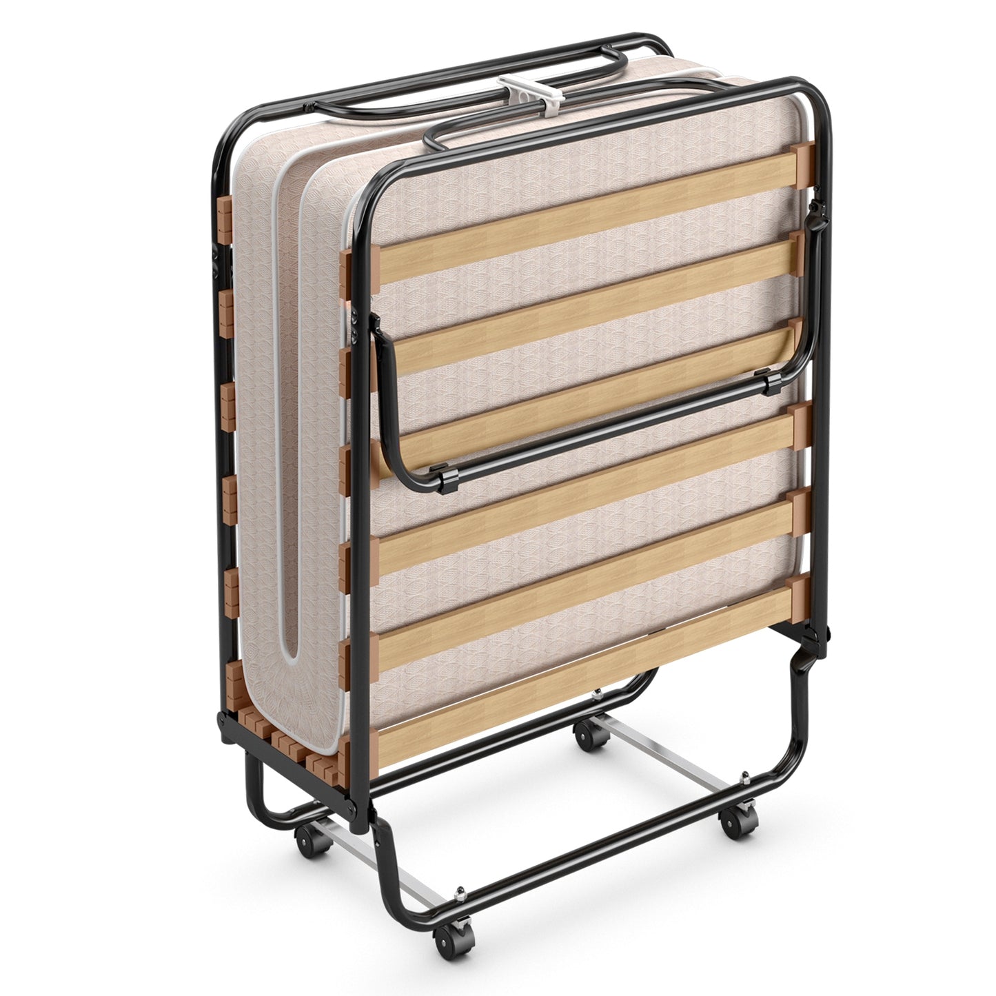 Portable Folding Bed with Memory Foam Mattress & Sturdy Metal Frame – Made in Italy (Beige)