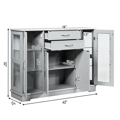 Modern Sideboard Buffet Cabinet with Drawers and Glass Doors for Kitchen or Dining Room Storage in Grey