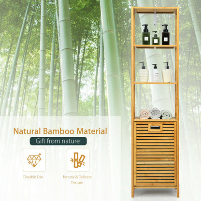 Bamboo 2-in-1 Tilt Out Laundry Hamper with 3 Tier Storage Shelf