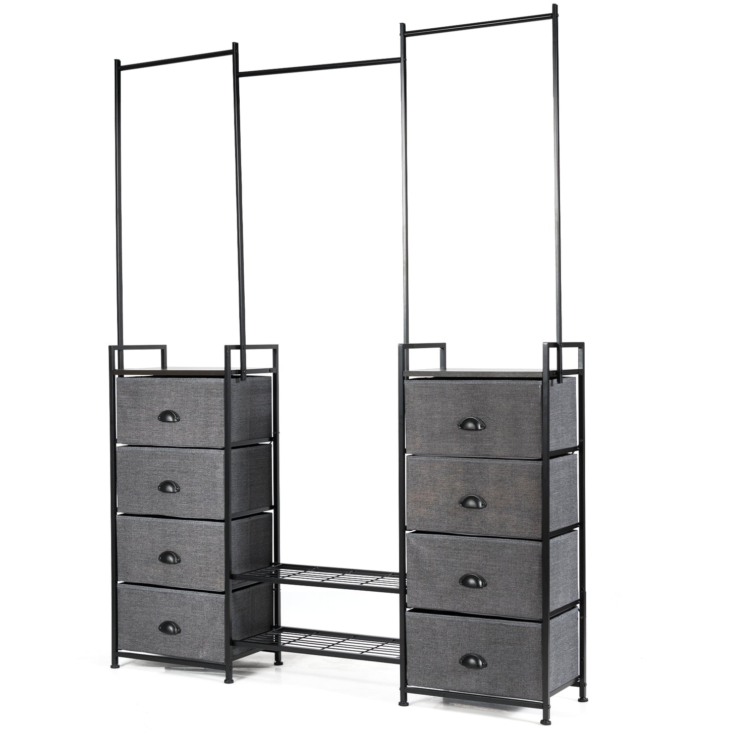 8-Drawer Multifunctional Dresser with Hanging Rod & Metal Storage Rack