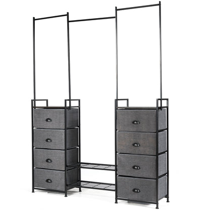 8-Drawer Multifunctional Dresser with Hanging Rod & Metal Storage Rack