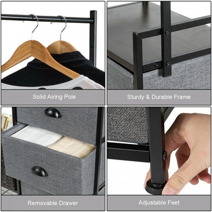8-Drawer Multifunctional Dresser with Hanging Rod & Metal Storage Rack