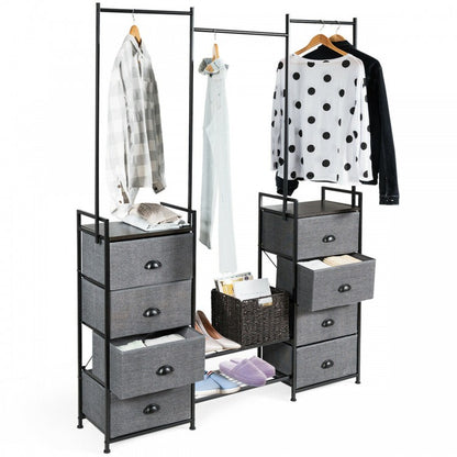 8-Drawer Multifunctional Dresser with Hanging Rod & Metal Storage Rack