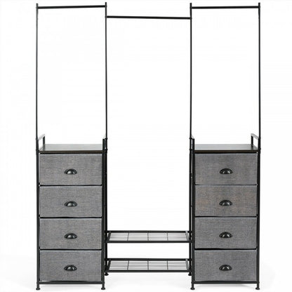8-Drawer Multifunctional Dresser with Hanging Rod & Metal Storage Rack
