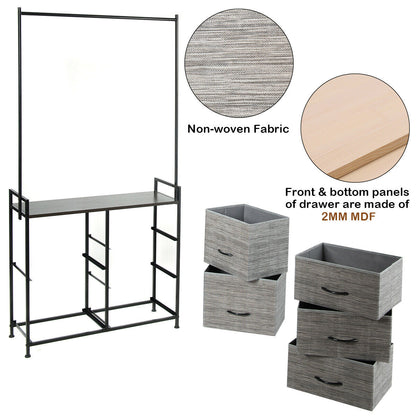 8-Drawer Multifunctional Dresser with Hanging Rod & Metal Storage Rack