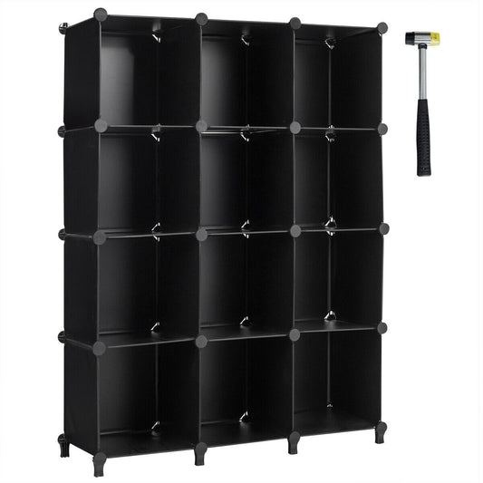 12-Cube Modular Storage Organizer with Plastic Panels and Steel Frame