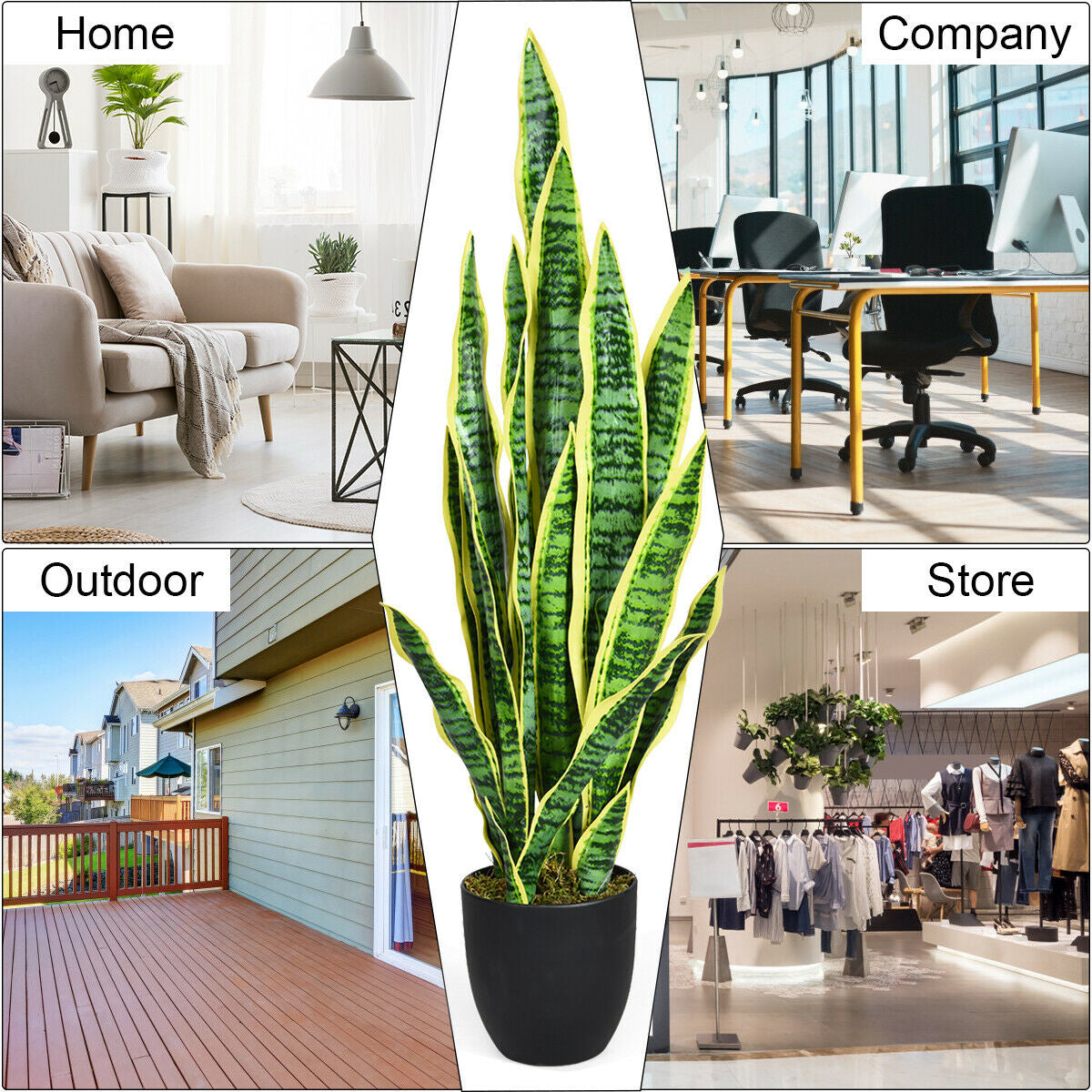 35.5 Inch Lifelike Artificial Snake Plant for Indoor & Outdoor Décor