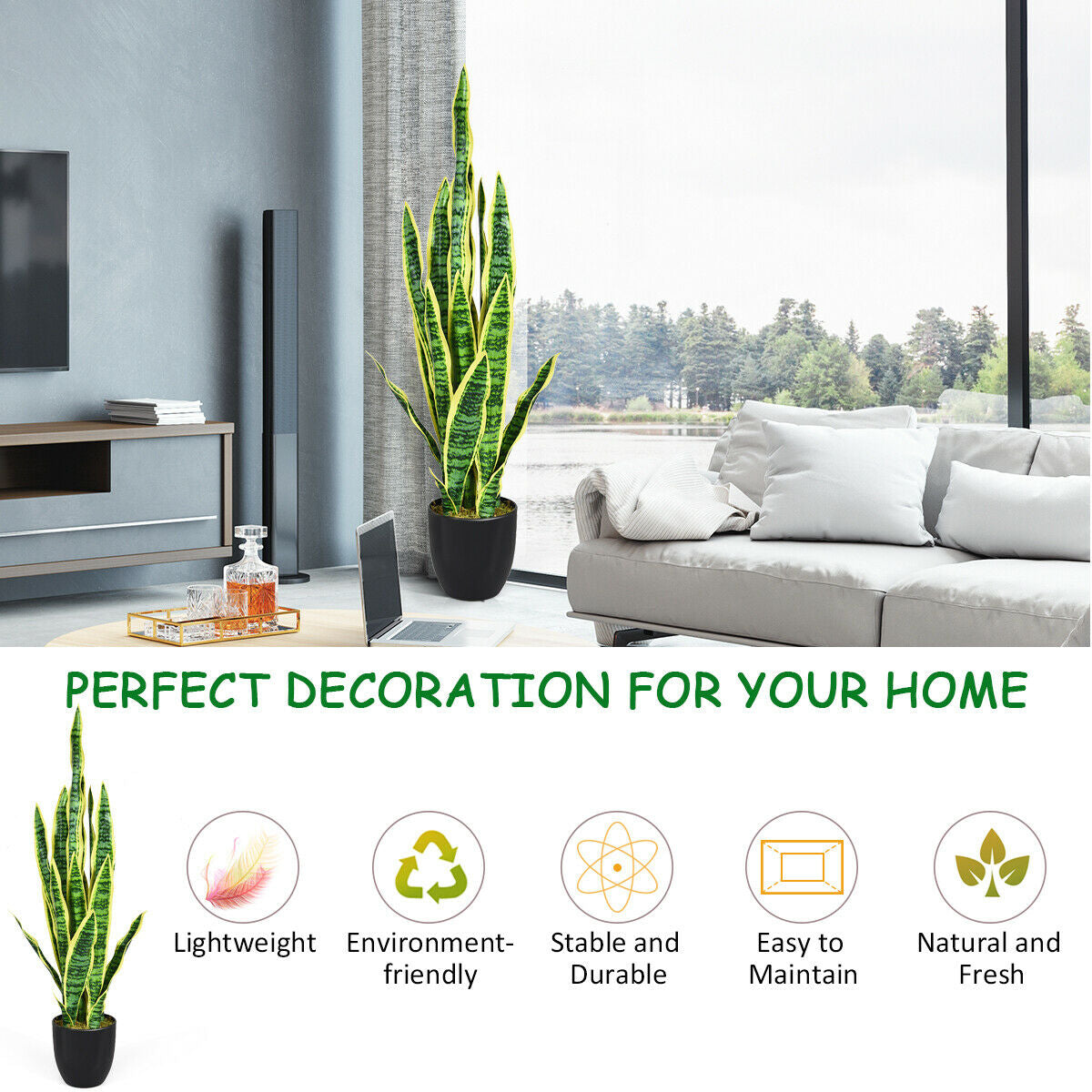 35.5 Inch Lifelike Artificial Snake Plant for Indoor & Outdoor Décor