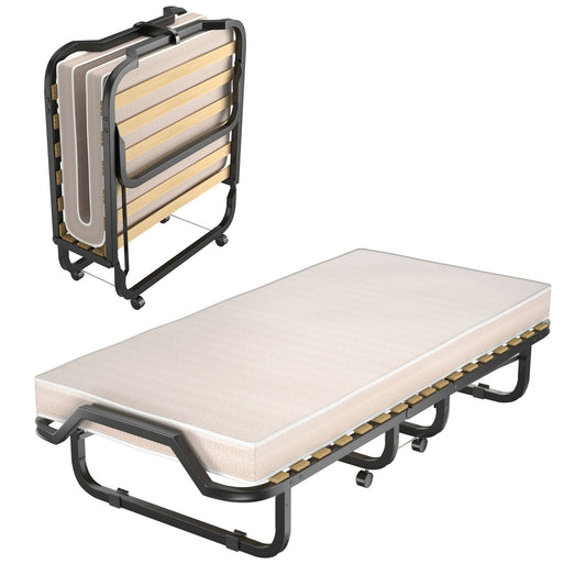 79 x 36 Inch Folding Rollaway Bed with 4" Memory Foam Mattress for Ultimate Comfort