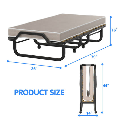 79 x 36 Inch Folding Rollaway Bed with 4" Memory Foam Mattress for Ultimate Comfort