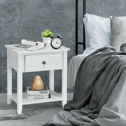 Versatile Bedside Table with Storage Drawer and Display Shelf White