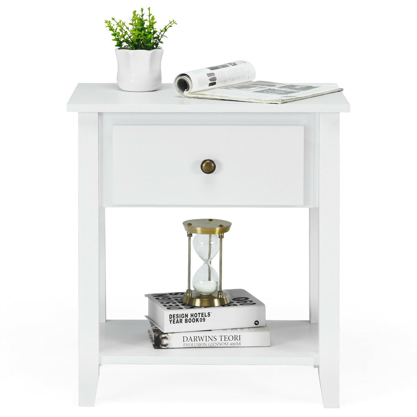 Versatile Bedside Table with Storage Drawer and Display Shelf White