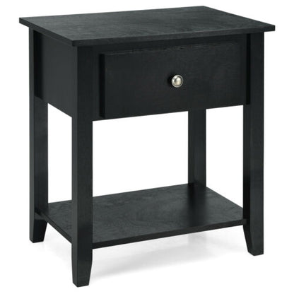 Versatile Bedside Table with Storage Drawer and Display Shelf Black