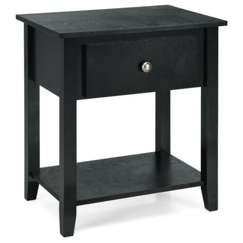 Versatile Bedside Table with Storage Drawer and Display Shelf Black