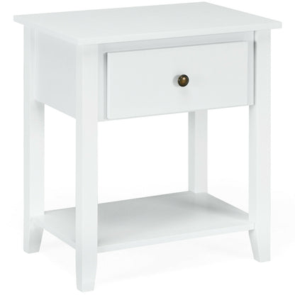 Versatile Bedside Table with Storage Drawer and Display Shelf White