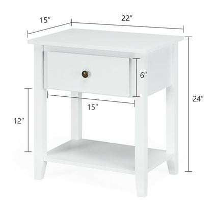 Versatile Bedside Table with Storage Drawer and Display Shelf White