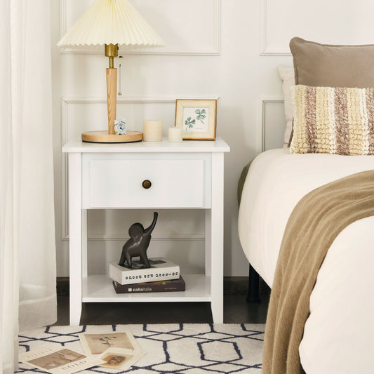Versatile Bedside Table with Storage Drawer and Display Shelf White