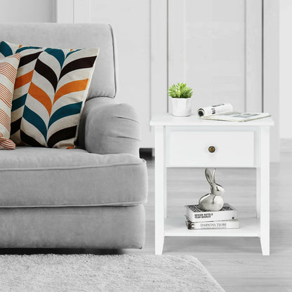 Versatile Bedside Table with Storage Drawer and Display Shelf White