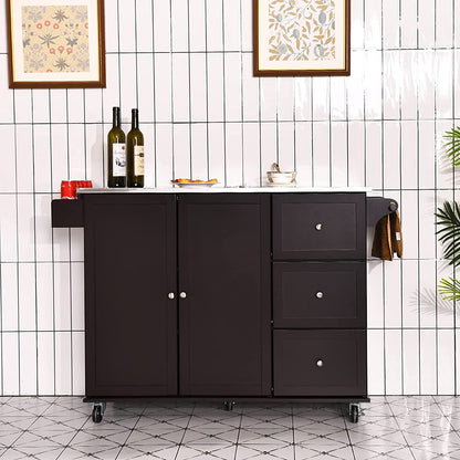 Kitchen Island with Stainless Steel Countertop 2-Door Cabinet and Drawers for Storage - Dark Brown