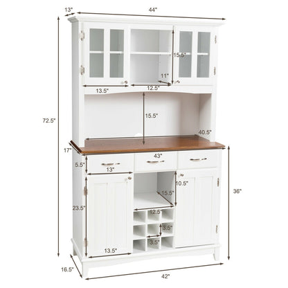 Modern Buffet Hutch with Glass Doors Wine Rack and Storage Drawers for Kitchen or Dining Room - White