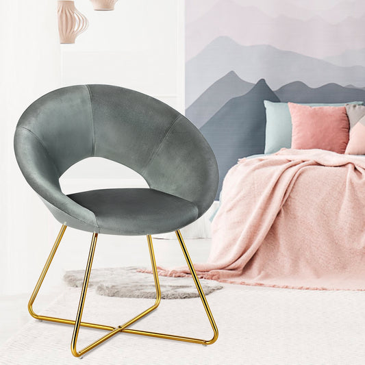 Elegant Upholstered Velvet Armchair with Golden Metal Frame, Grey
