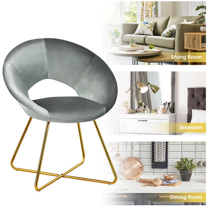 Elegant Upholstered Velvet Armchair with Golden Metal Frame, Grey
