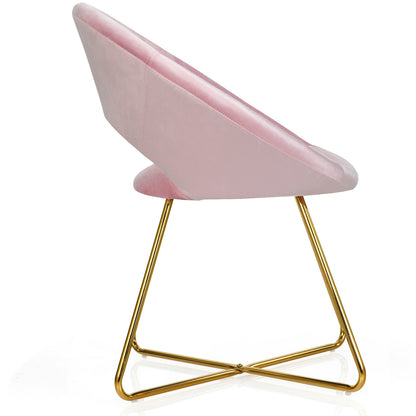 Elegant Upholstered Velvet Armchair with Golden Metal Frame, Pink