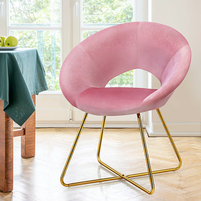 Elegant Upholstered Velvet Armchair with Golden Metal Frame, Pink