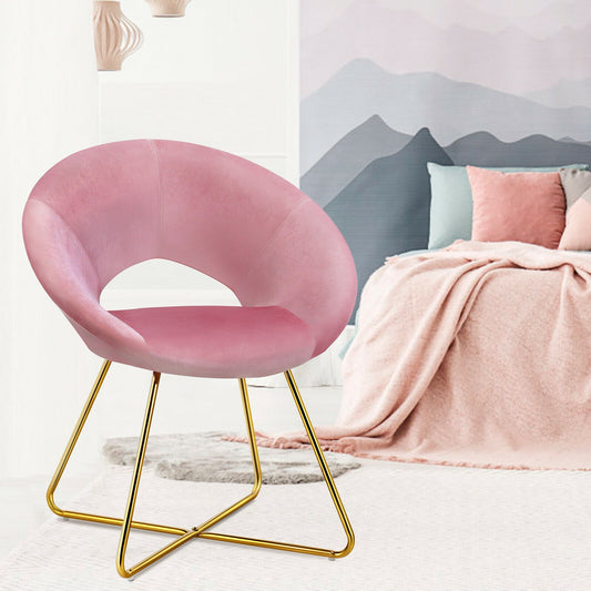Elegant Upholstered Velvet Armchair with Golden Metal Frame, Pink