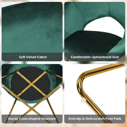 Elegant Upholstered Velvet Armchair with Golden Metal Frame, Dark Green
